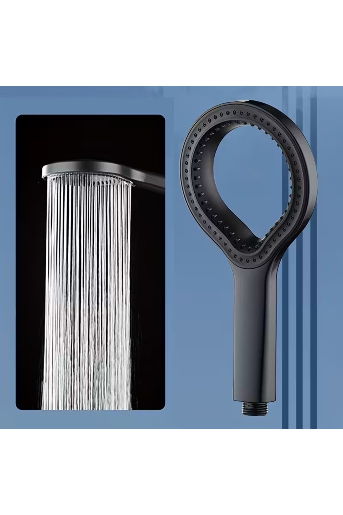 Siyah Yağmur Model Duş Başlığı Seti – Yüksek Basınçlı & Dayanıklı PVC Hortumlu + Yapıştırma Mafsal