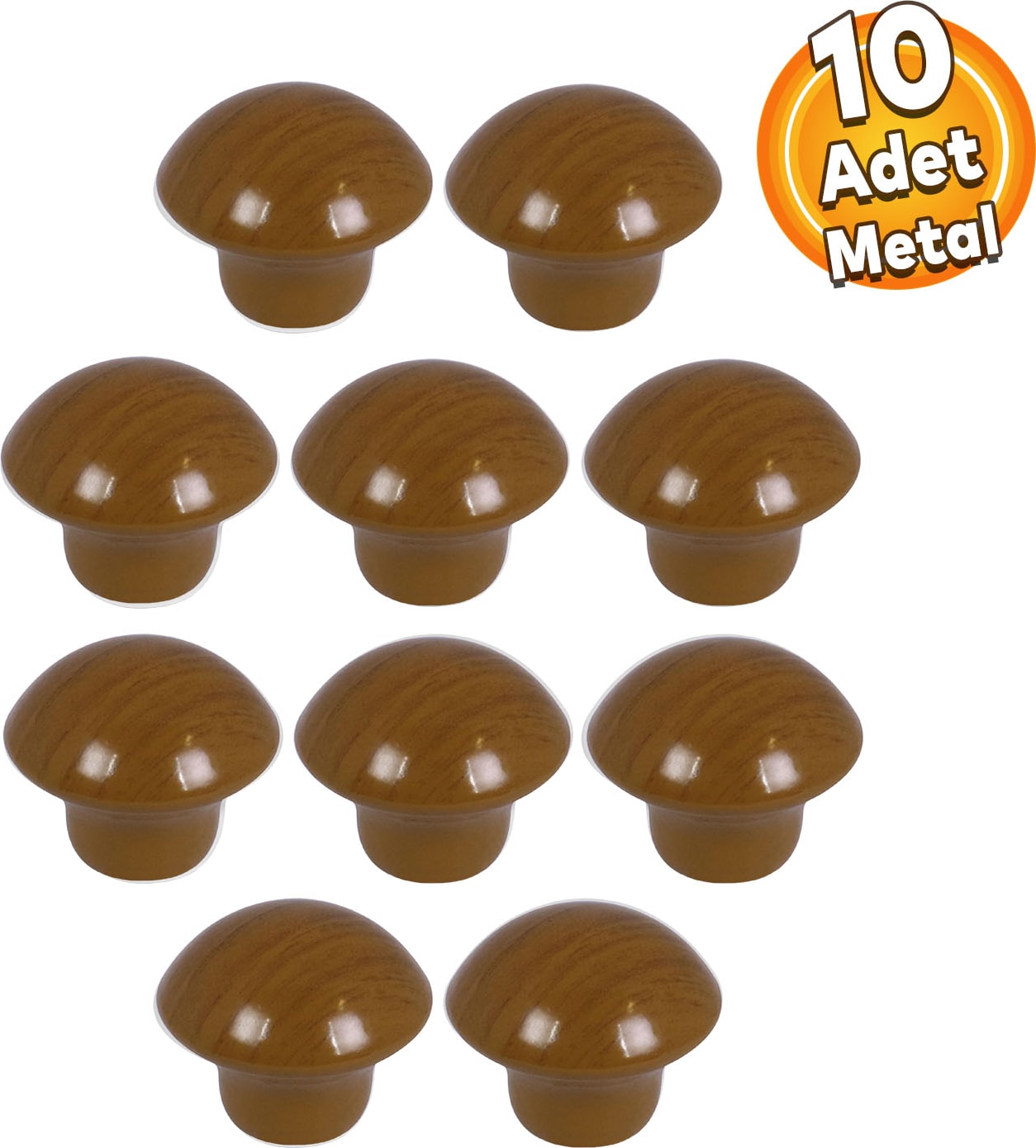 Mantar Düğme Kulp Çekmece Dolap Kapak Kulpu Kulbu Meşe Renk Tek Vidalı Metal Kulpları (10 ADET)