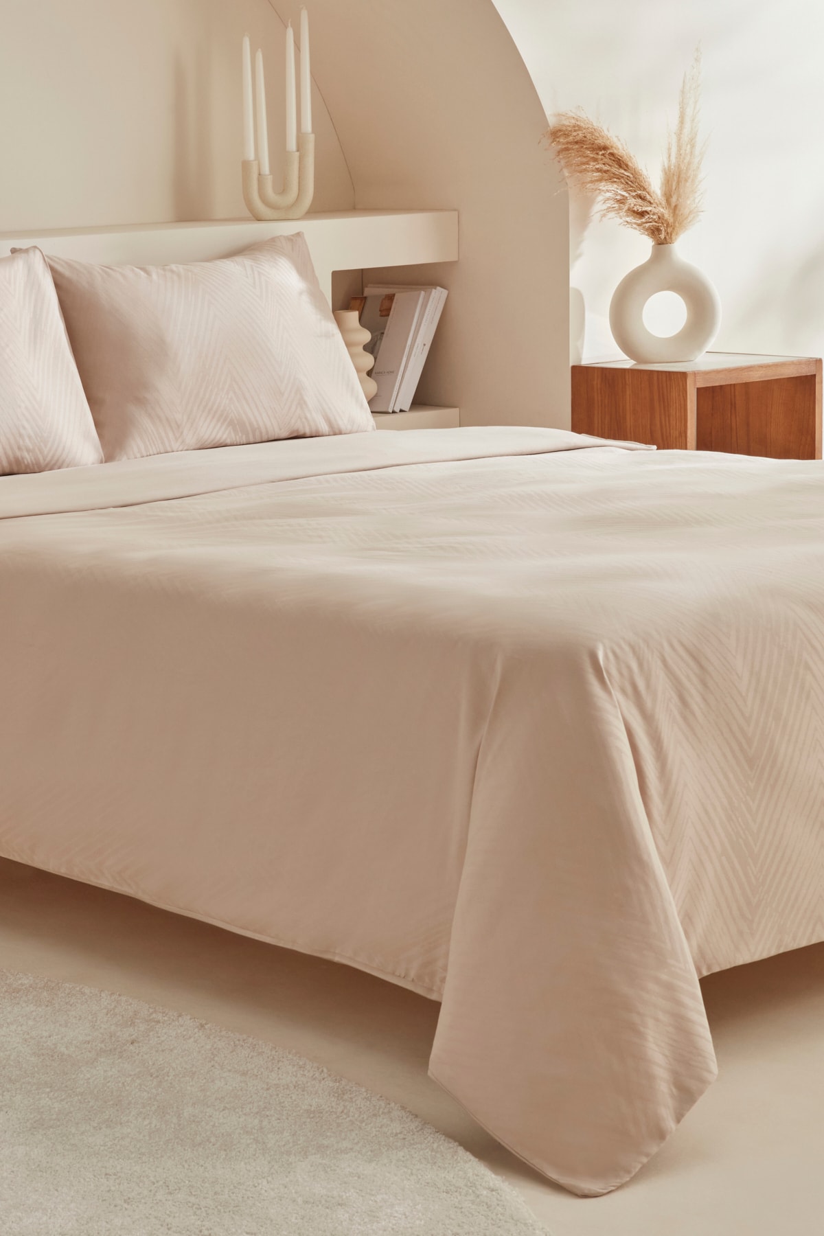 Charm Sion %100 Pamuk Jakarlı Saten King Size Nevresim Takımı Bej