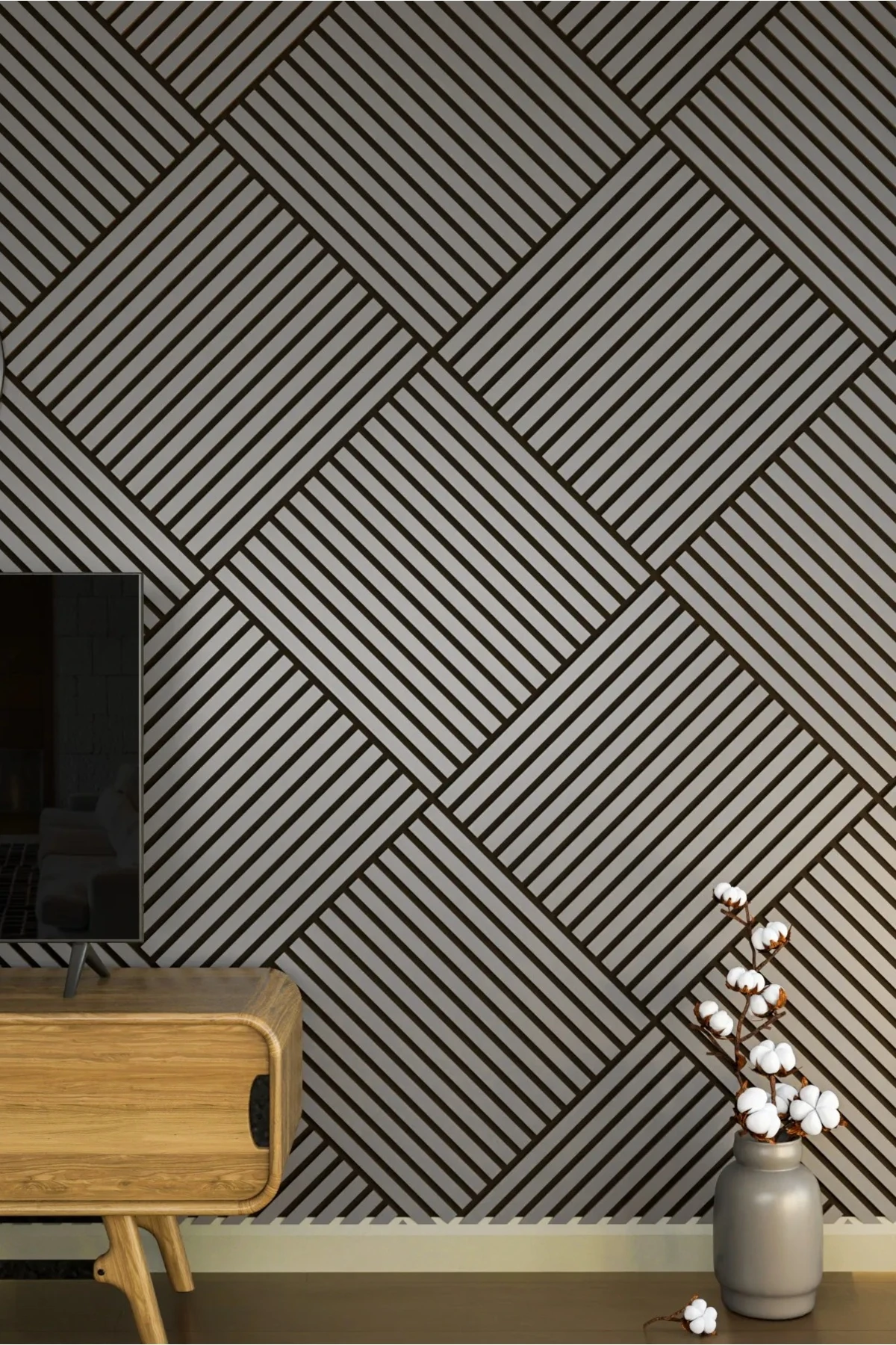 Mini Eko Akustik Ahşap Panel Antrasit Gri - 60x60cm