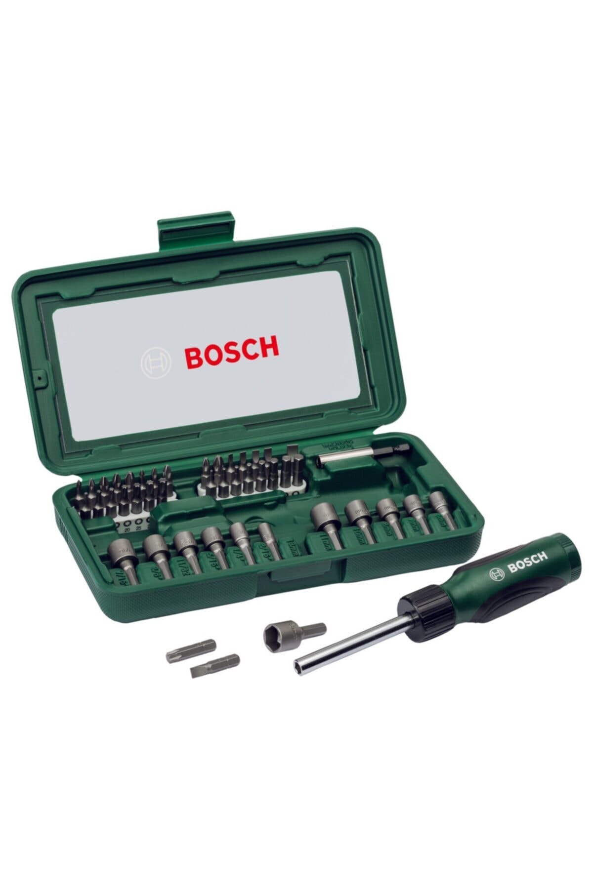 BOSCH 46 Parça Cırcır Tornavida Seti Vidalama Seti Lokma Seti + Esnek Bükülebilir Uzatma 30cm