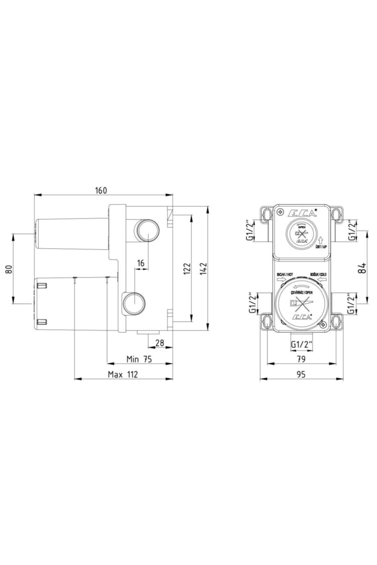 Ankastre Banyo Bat. Sıva Altı Grubu 3 Yollu Siyah 102166301c1