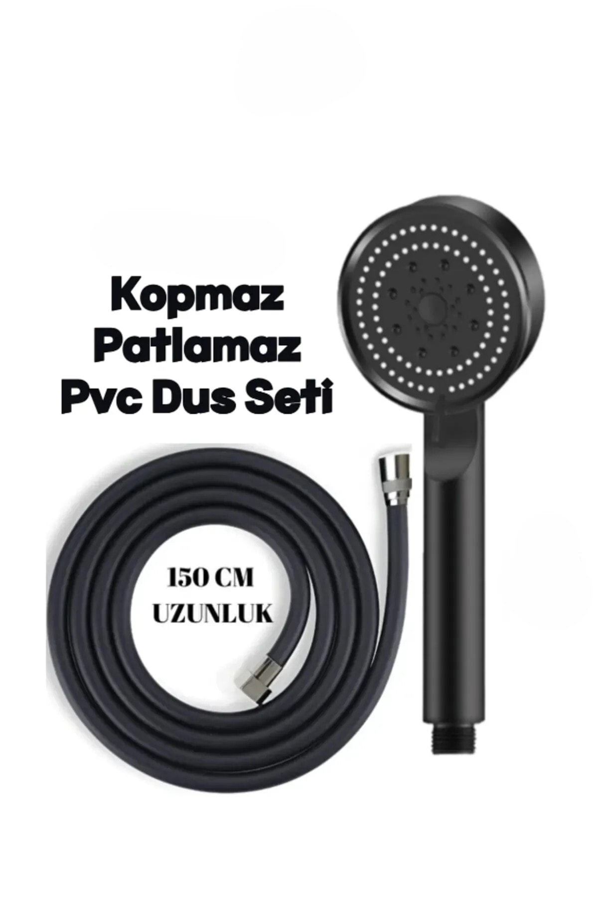 5 Fonksiyonlu Siyah Duş Başlığı Seti – PVC Hortumlu Yüksek Basınçlı Su Tasarruflu