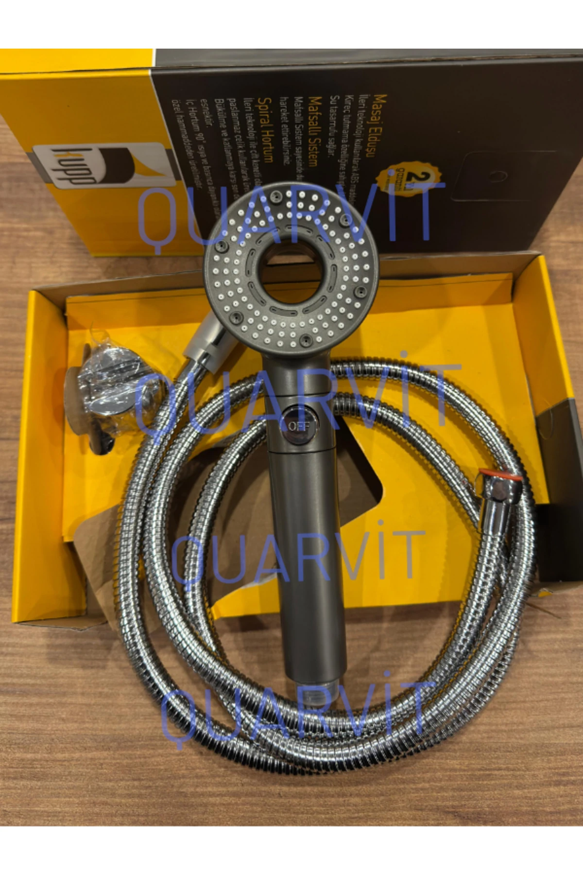 Çelik Örgülü Duş Seti, Kireç Önleyici ve Filtreli Başlık Takımı, Gri