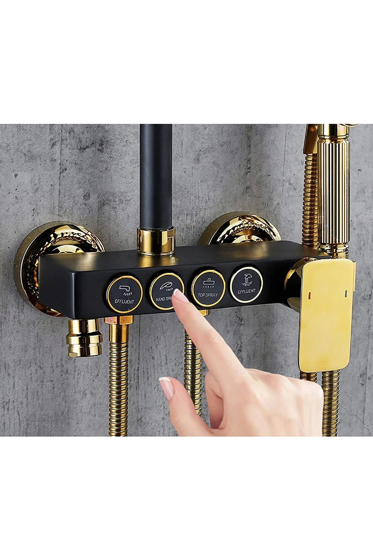 4 Yollu Yağmurlama Tepe Duş Seti Basınçlı Fıskiyeli Siyah Gold Büyük Robot Duş Başlığı Seti Sistemi
