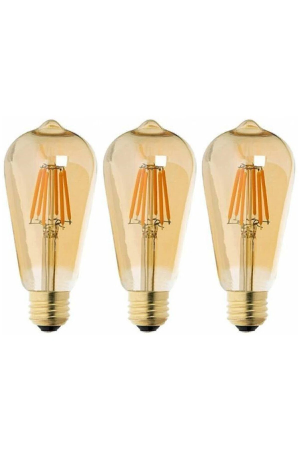 Rustik Led Ampul 3lü Eko Paket Amber E27 Duy Armut Tipi St64 Dekoratif Aydınlatma Tasarruflu Ampül