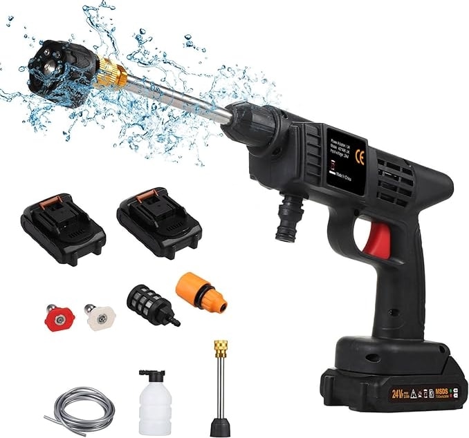 Basınçlı Yıkama Makinesi, 150PSI Taşınabilir Basınçlı Temizleyici El Tipi, 6'sı 1 Arada Püskürtücü Pil ve Şarj Cihazı 24V 1500MAH Pil Elektrikli Basınçlı Yıkama Makinesi Araba Yıkama, Sulama