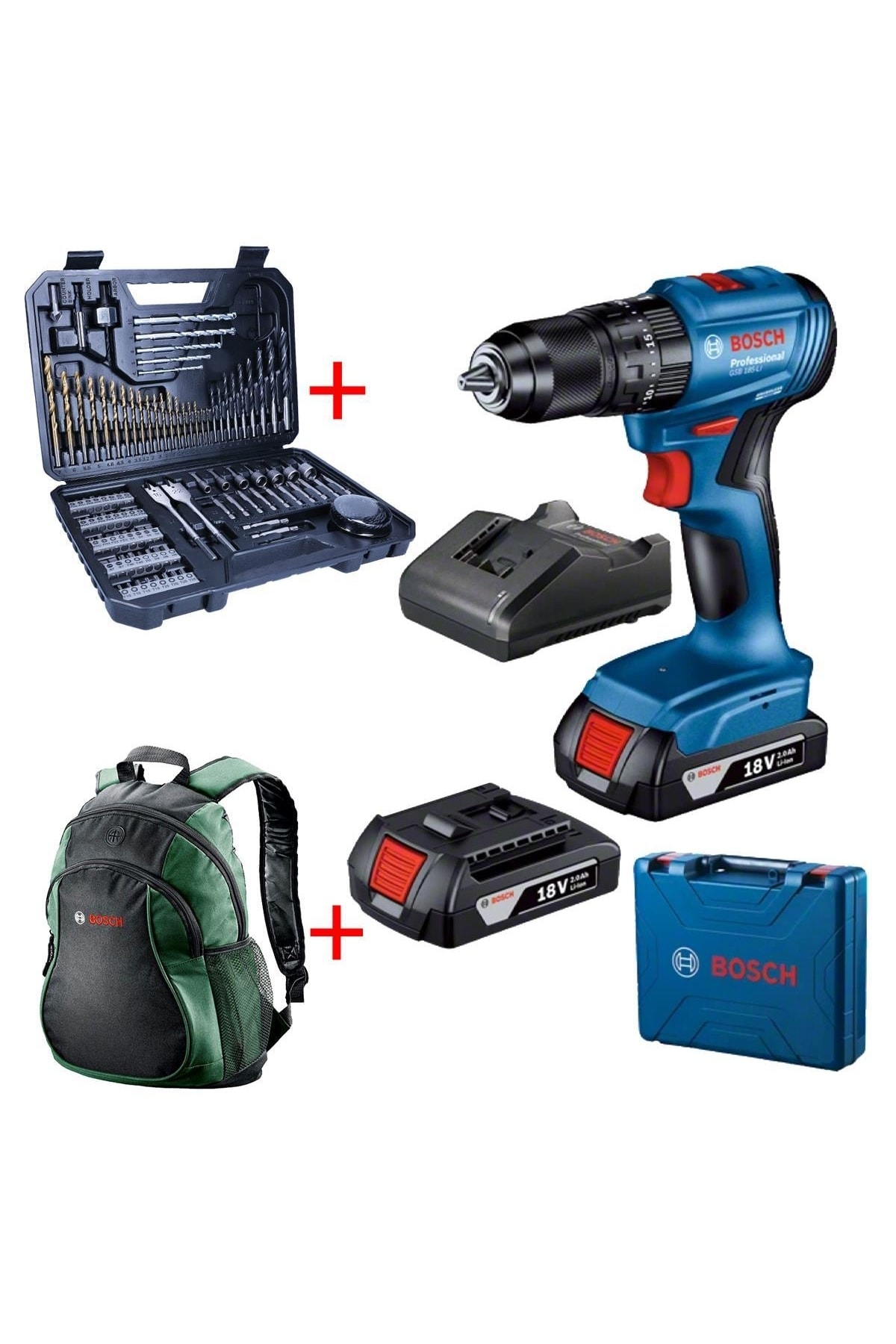 BOSCH Gsb 185-lı 2ah 18v Çift Akülü Darbeli Kömürsüz Delme Vidalama-v-line103+sırtçantası