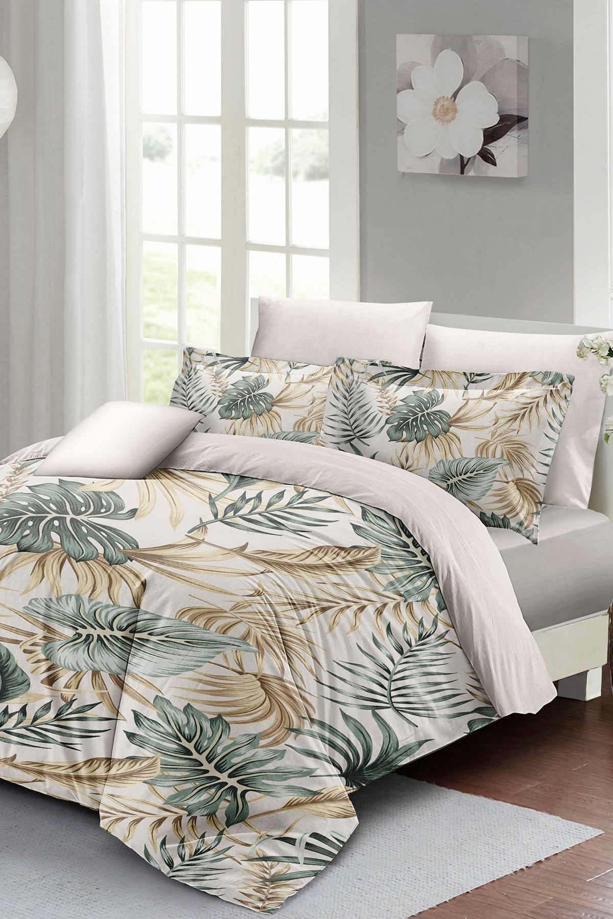 Botanik Palm Çift Kişilik Nevresim Takımı 3d Pamuk Saten