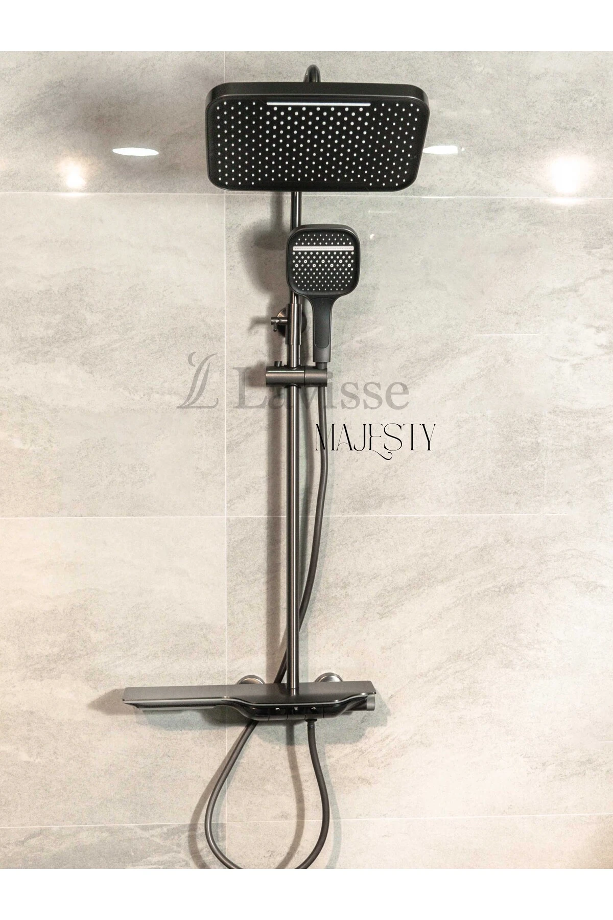 Majesty Antrasit Tepe Duş Başlığı Sitemi, Piyano Tuşlu, Pirinç Iç Gövde 2 Yıl Parça Garantili