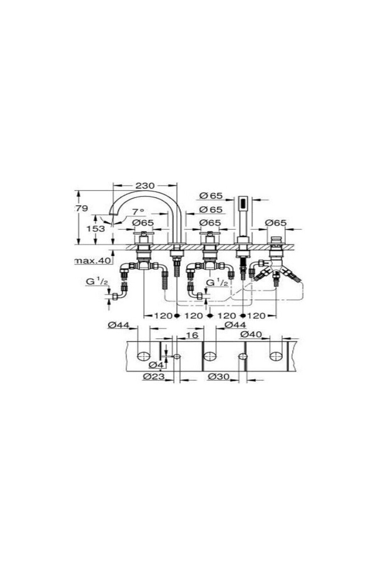 29408000 Atrio 5 Delikli Ankastre Küvet Bataryası Gümüş