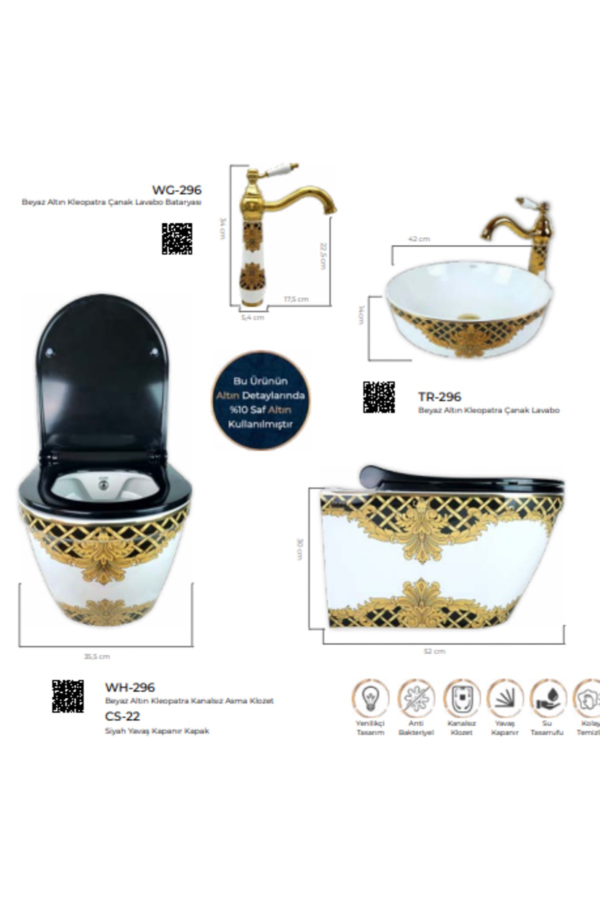 Pure Whıte Gold Kleopatra Kanalsız Asma Klozet Wh-296 Soft Kapak