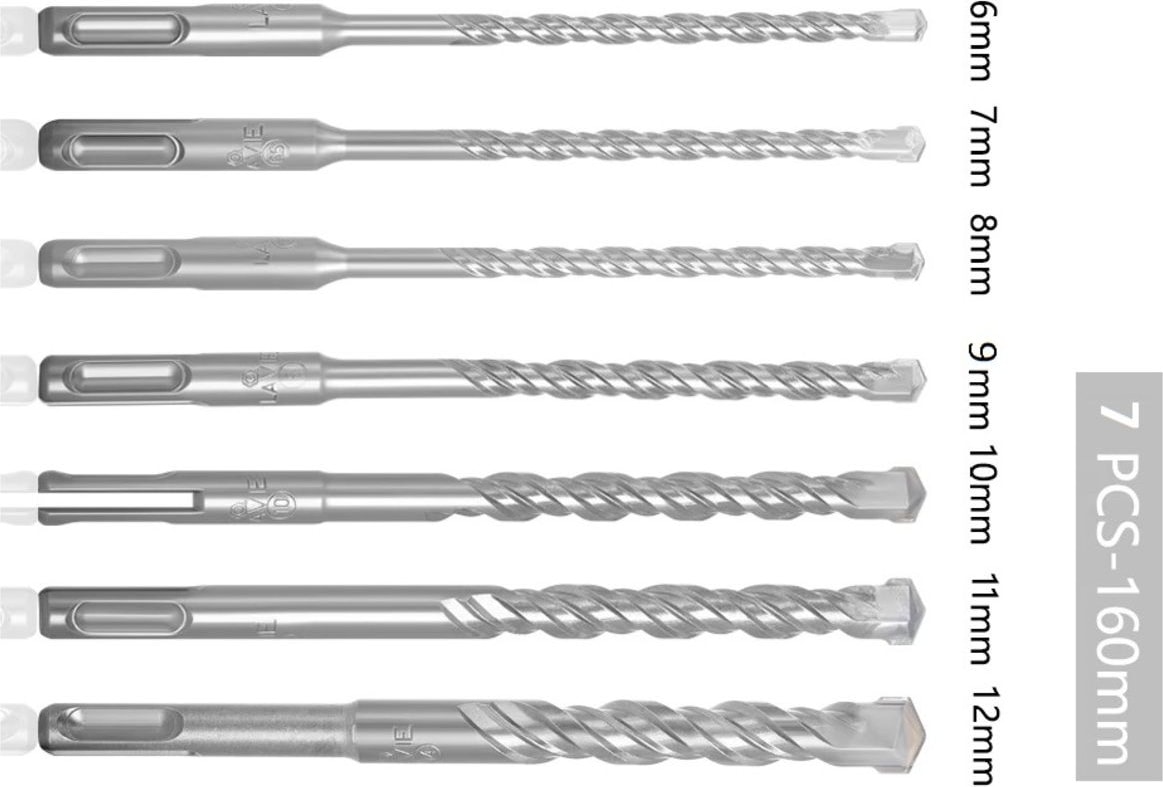 Sds Matkap Ucu Seti 6mm 7mm 8mm 9mm 10MM 11MM12MM 7li Kırıcı Delici Hilti Uç Seti