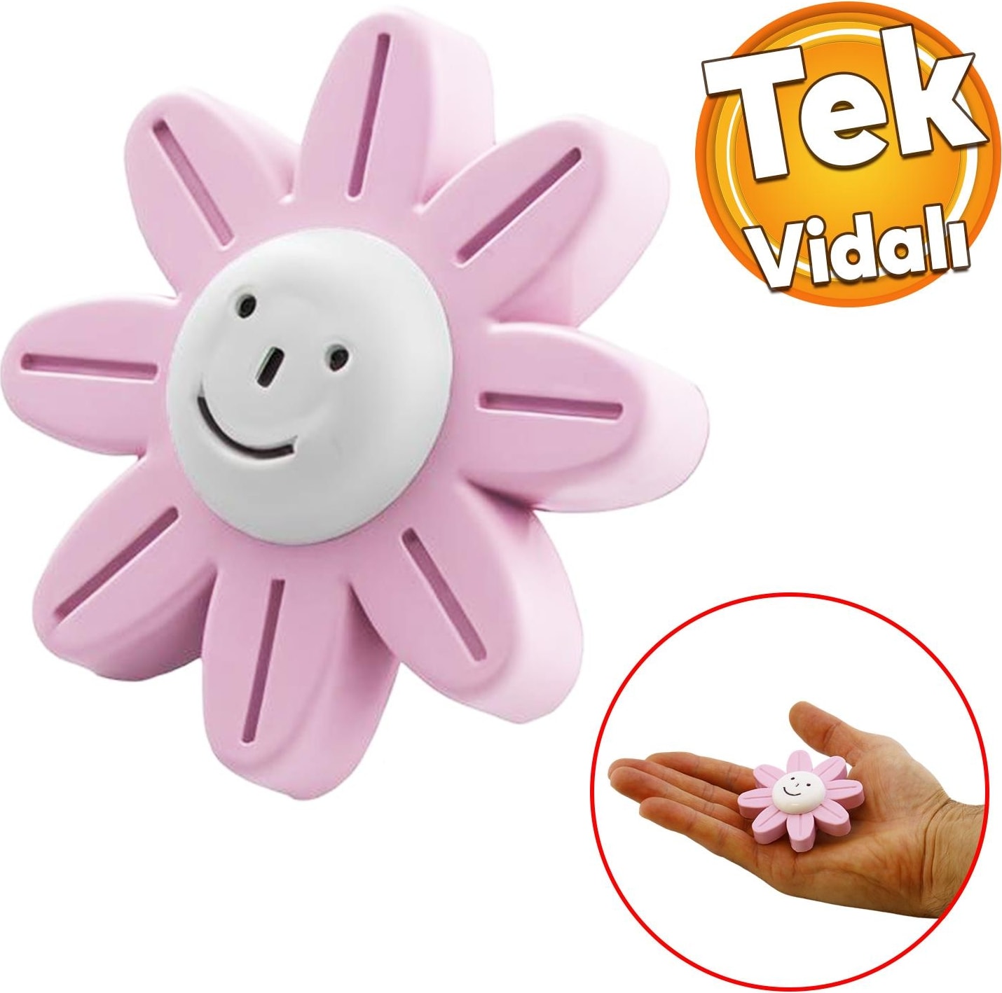 Plastik Papatya Gülücüklü 5 Adet Pembe Renk Mobilya Çoçuk Odası Dolabı Kapak Kulpu Çekmece Kulbu