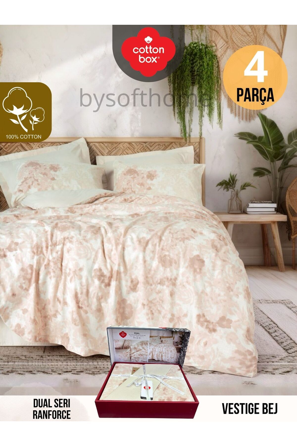 VESTIGE BEJ DUAL SERI Ranforce Çift Kişilik Nevresim Takımı %100 Pamuk