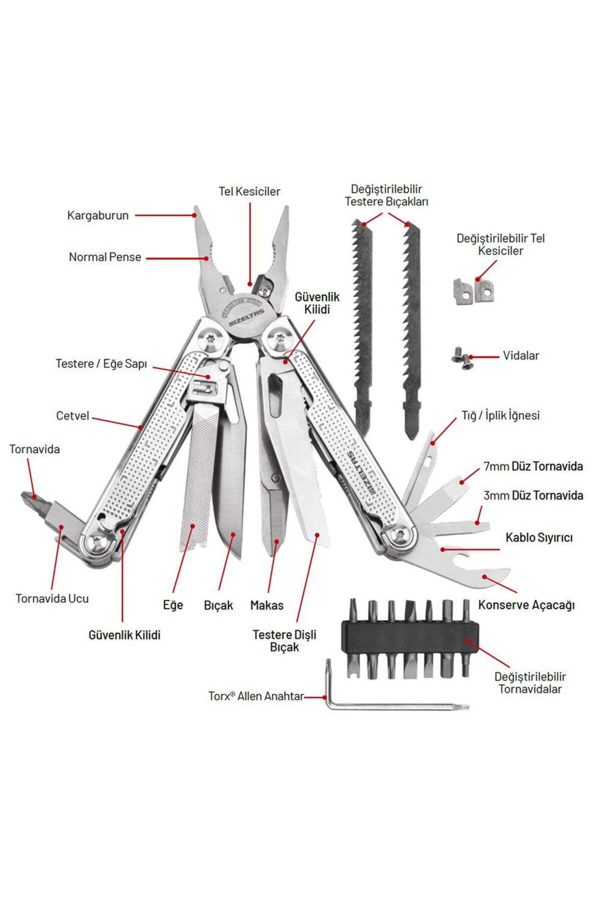 Multi Tool PRO 15 Fonksiyonlu Çok Amaçlı El Aleti 180 mm