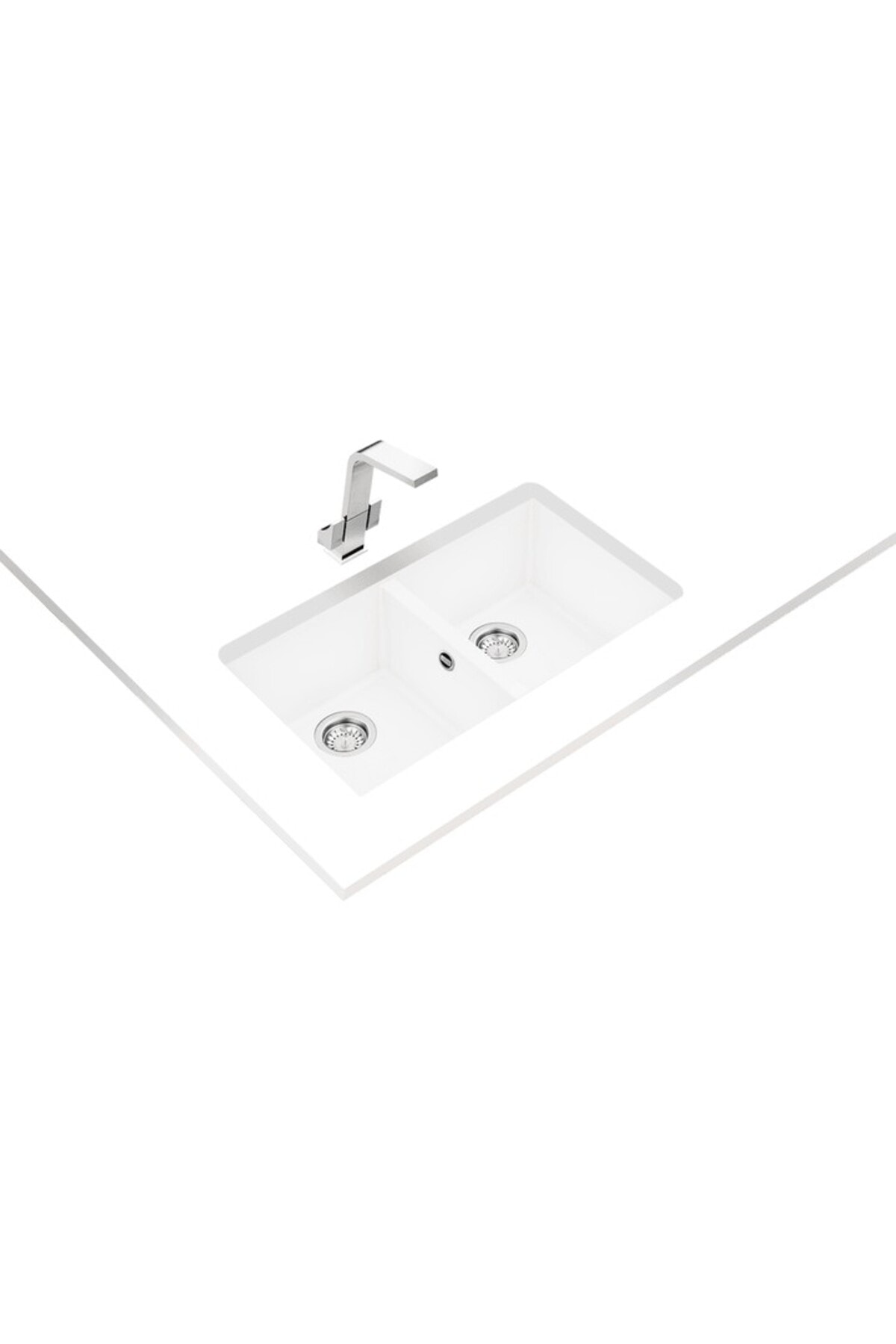 Square 2b 760 Tg Beyaz Çift Hazneli Tezgah Altı Granit Evye