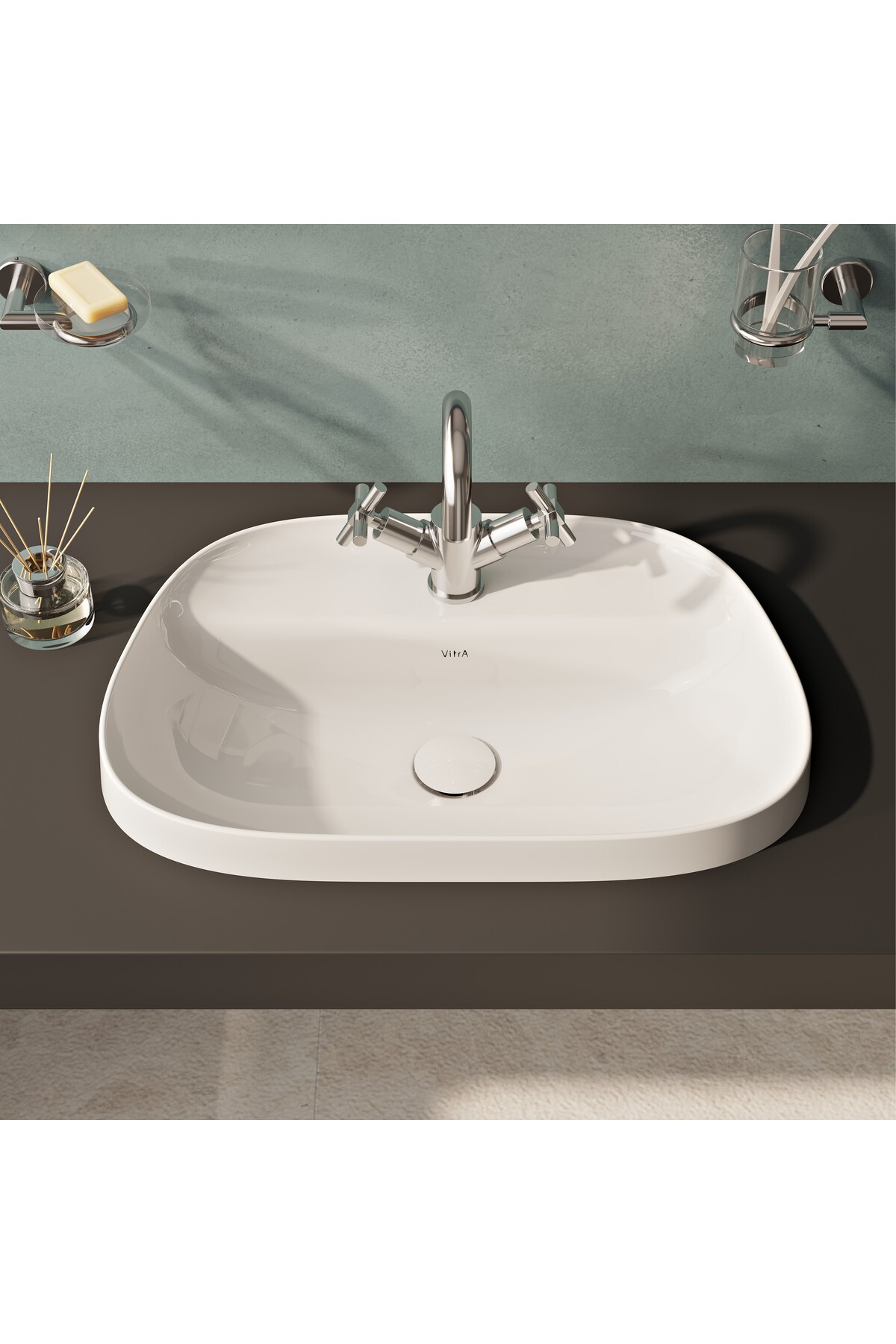 Frame 5696b403-0041 Tezgah Üstü Tv Lavabo, Armatür Bantlı, Clean, 57 Cm, Beyaz
