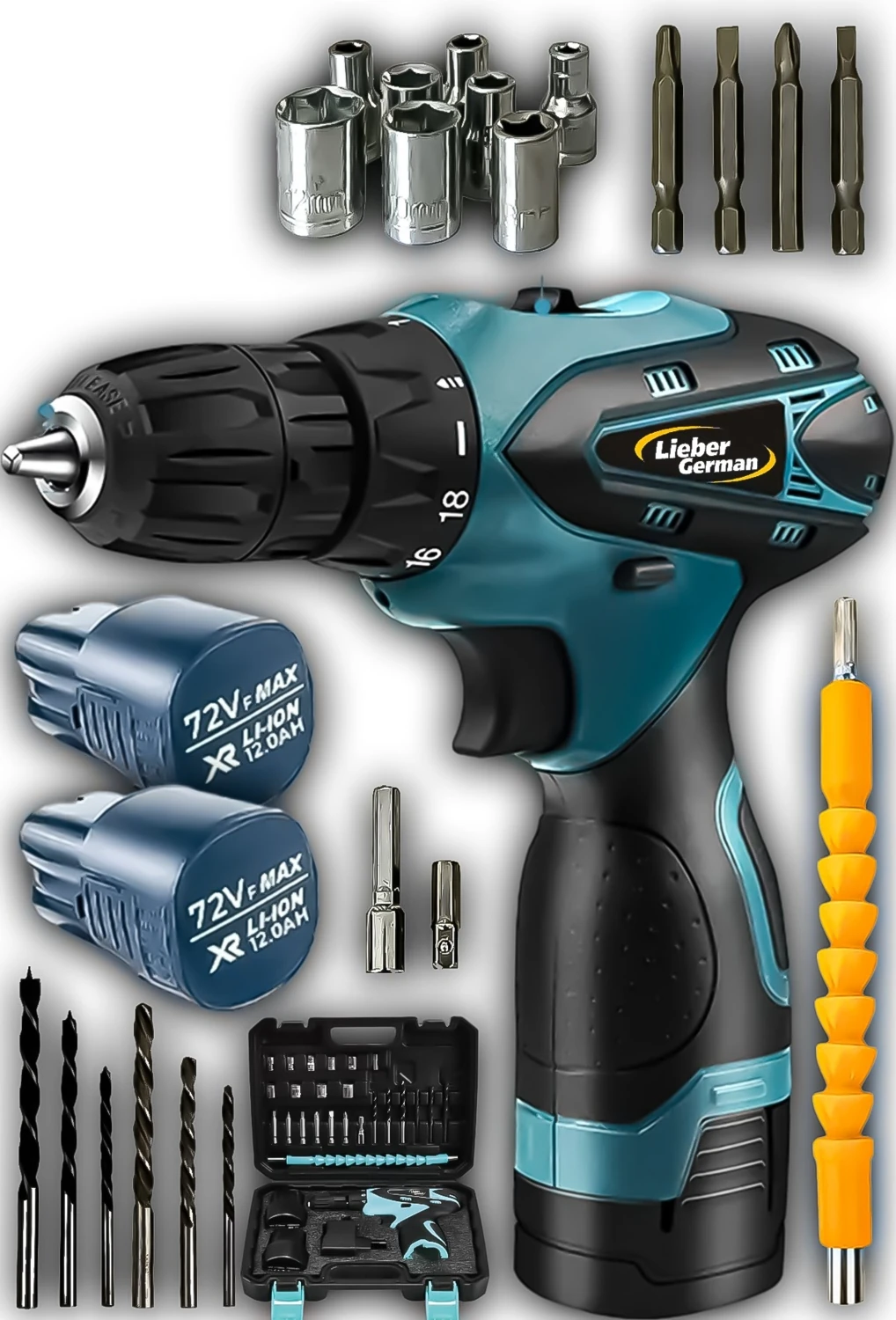 58 Volt 12 Ah 27 Pcs Set Korumalı Çelik Şanzuman 2 Akülü Vidalama Şarjlı Matkap