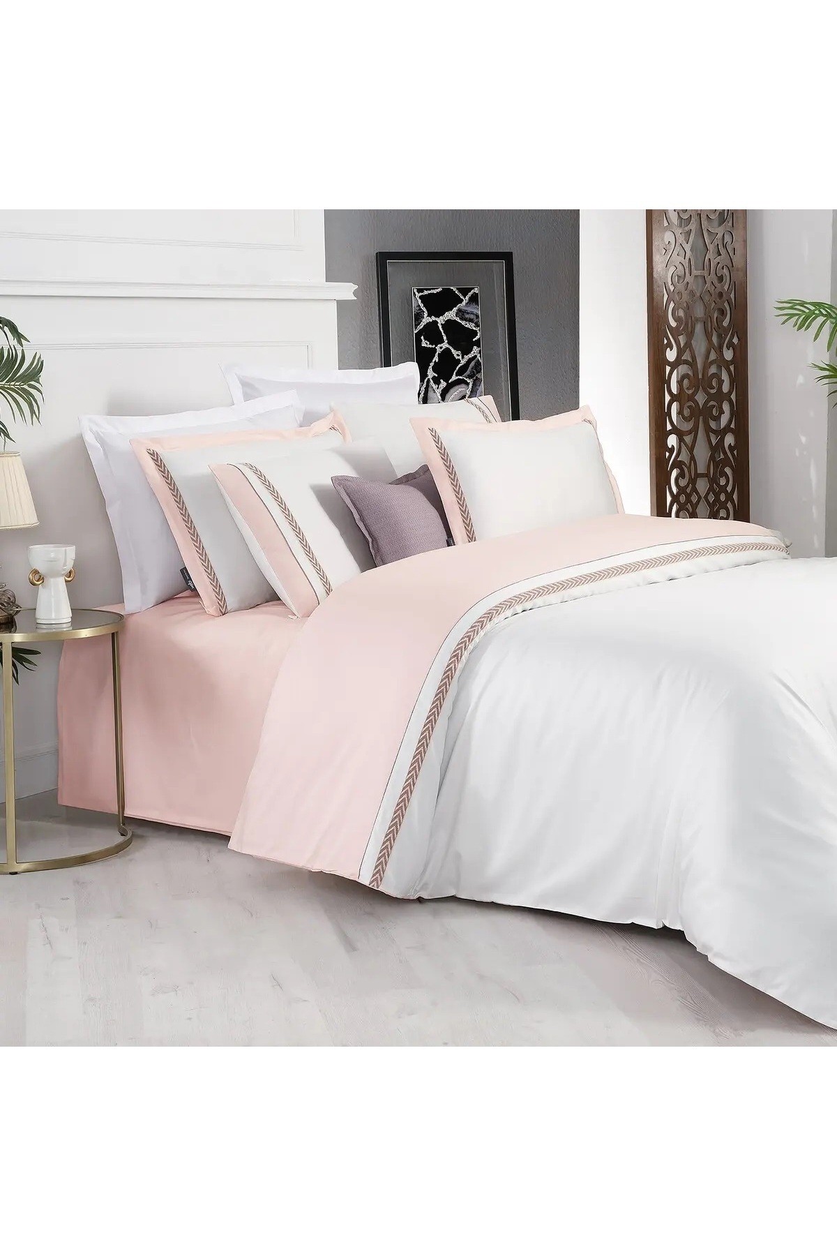 GRAZ SATEN KING SIZE PEMBE NEVRESİM TAKIMI