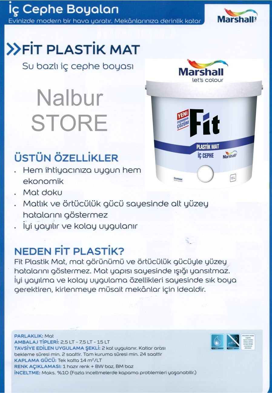 Fit Plastik Su Bazlı İç Cephe Duvar Boyası 15Lt=20Kg+ Tavan Boyası 6Lt=10Kg