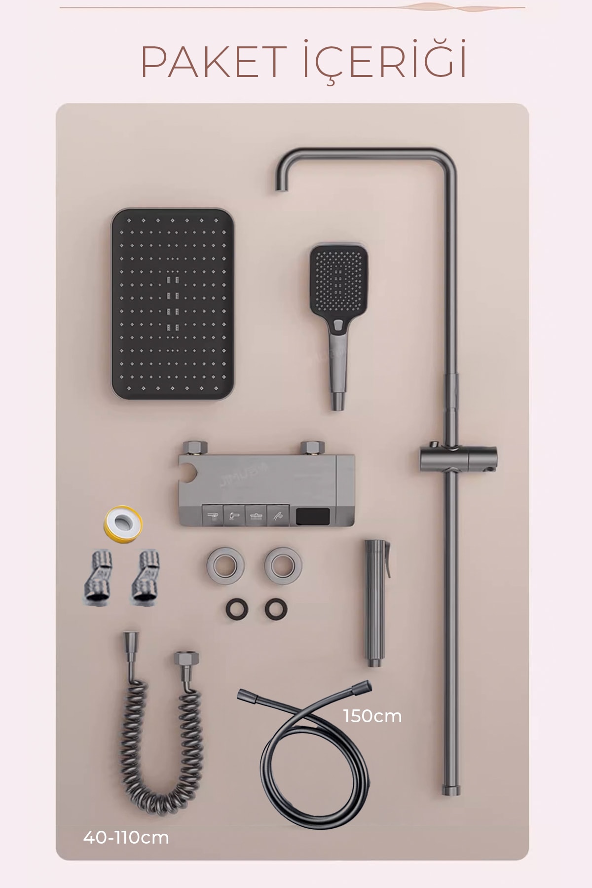 Dijital Led Göstergeli Piyano Tuşlu Termostatik Banyo Batarya Duş Sistemi