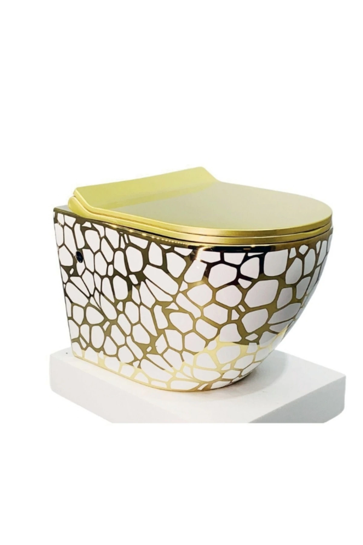 Yedi Yapı Beyaz Gold Desenli Asma Klozet