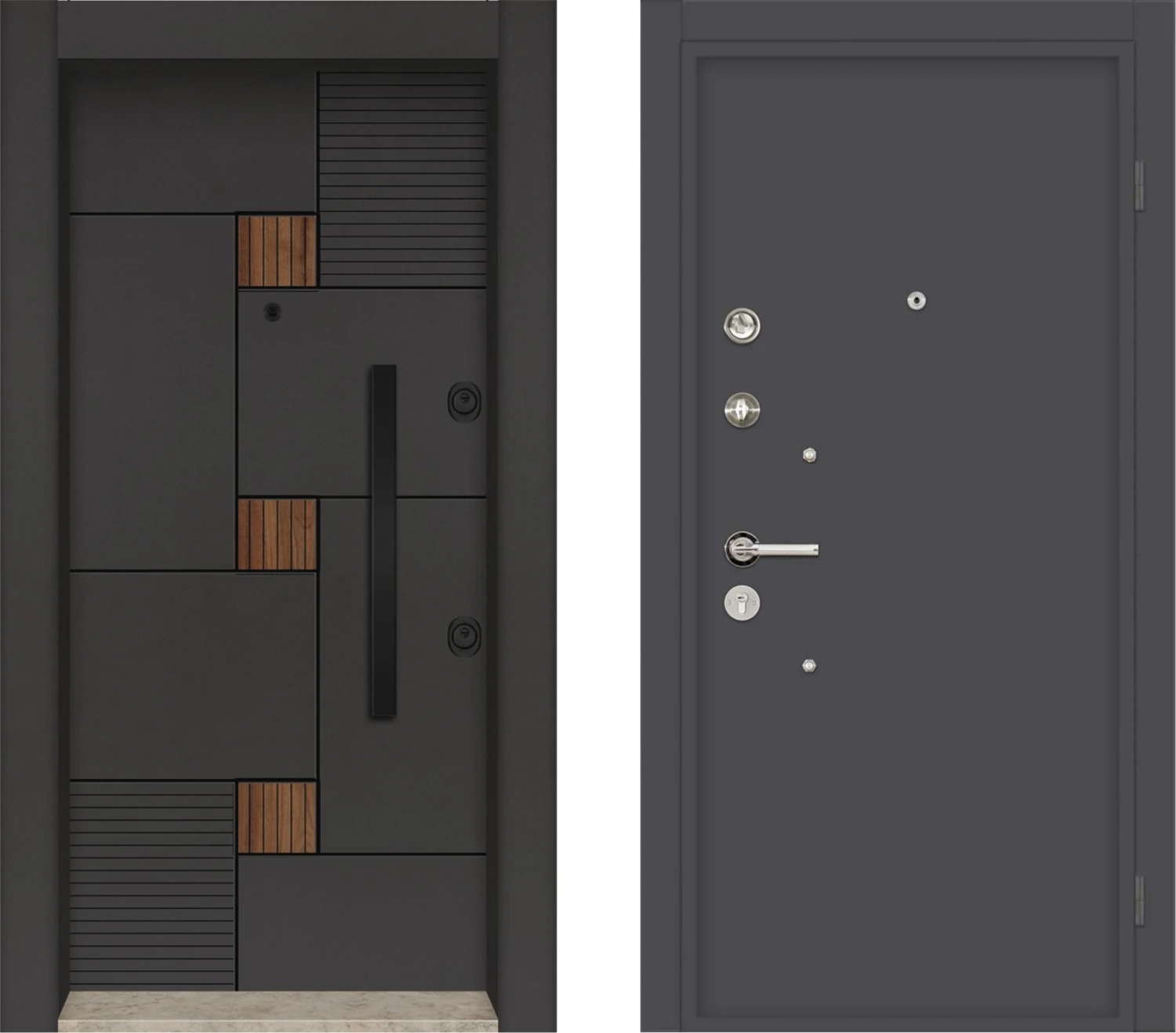 Laminoks Seri Çift Renk Çelik Kapı BY-1612 Sol Açılım