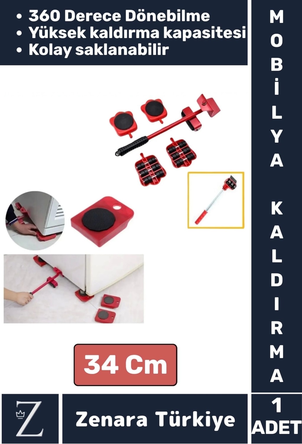 Premium Kompakt Abs Plastik Tekerlekli Beyaz Eşya Mobilya Kaydırma Aleti Aparatı Krikolu Seti
