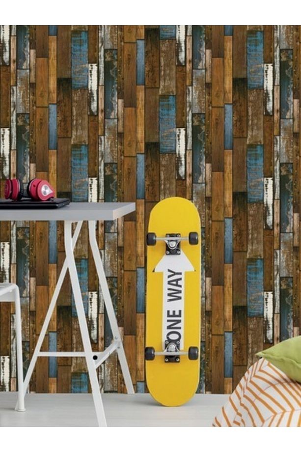 Ahşap Desenli Çok Renkli Neo Klasik Duvar Kağıdı(5m2)
