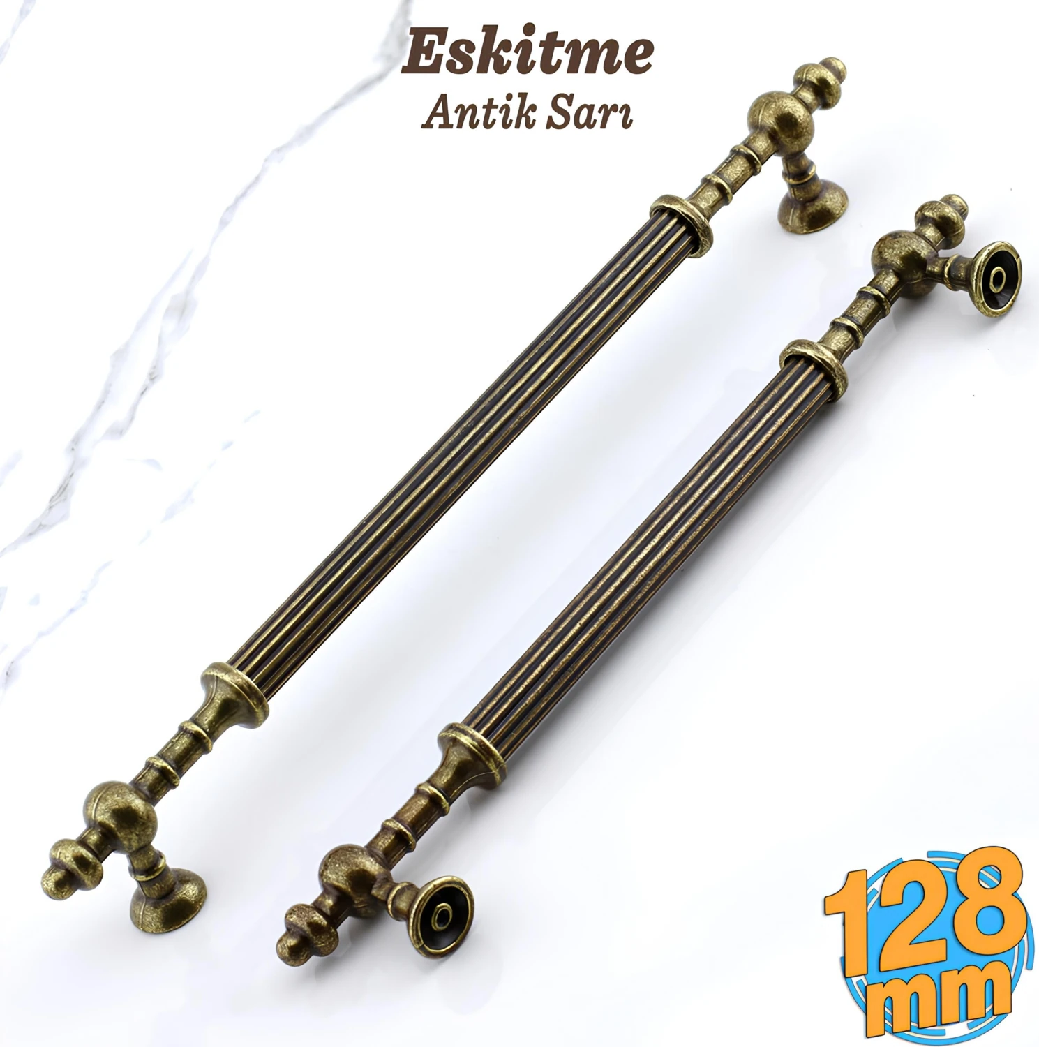 Kader Eskitme Antik Sarı Metal Kulp 128 mm - 12.8 cm Mobilya Mutfak Dolabı Kulbu