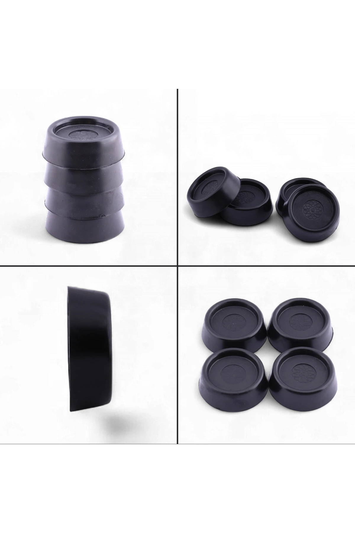 4 Adet Çamaşır Bulaşık Makinesi Buzdolabı Siyah Eşya Altlığı Titreşim Ses Önleyici Ayağı Yükseltici