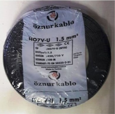 1,5 Mm Nya Kablo Tek Damar Siyah 15 Metre