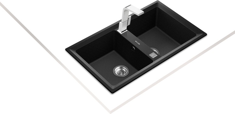 STONE 90 B-TG METALLIC BLACK Ankastre Kumanda Sifonlu Granit Eviye Metalik Siyah 90 cm 115260010