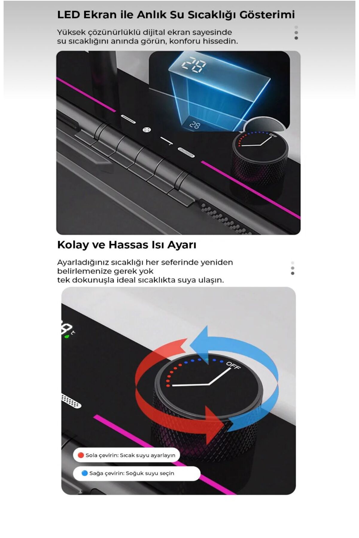 Evole Dijital Ledli Akıllı Eviye Seti 7 Fonksiyonlu Su Çıkış