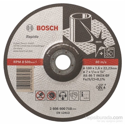 BOSCH - Expert Serisi Inox (Paslanmaz Çelik) İçin Bombeli Kesme Diski(Taş)- Rapido - As 46 T Inox Bf, 180 Mm, 1,6 Mm