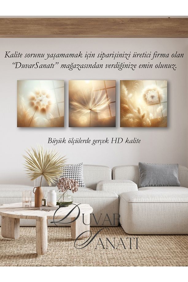 Üçlü Soft Renk Çiçekler Kare Gerçek Cam Tablo, Modern Ev Salon Ofis Dekorasyonu Büyük Duvar Dekoru