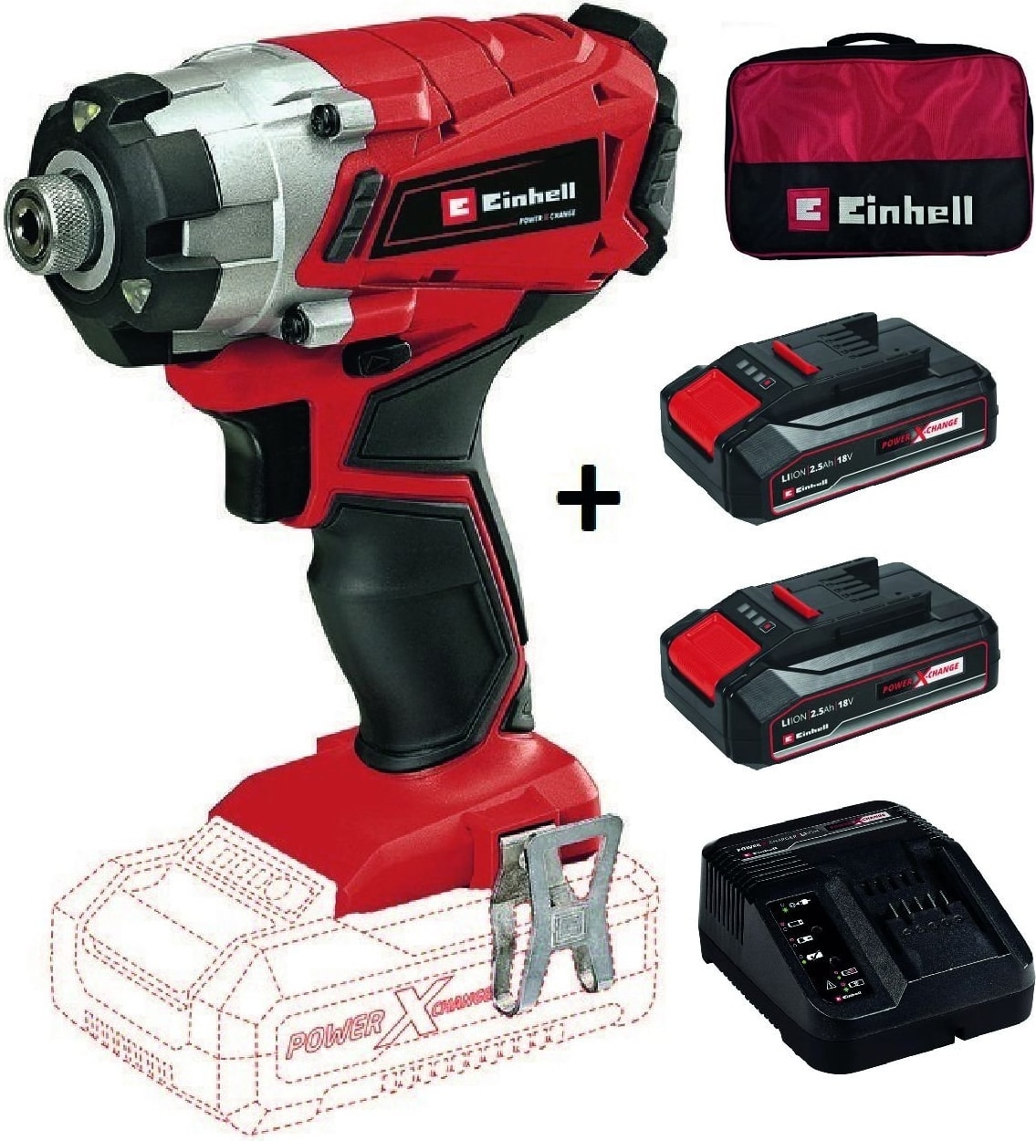 EİNHELL Te-Cı 18/1 Li Akülü Darbeli Vidalama + 2X2,5AH Starter Kit + Bez Çanta