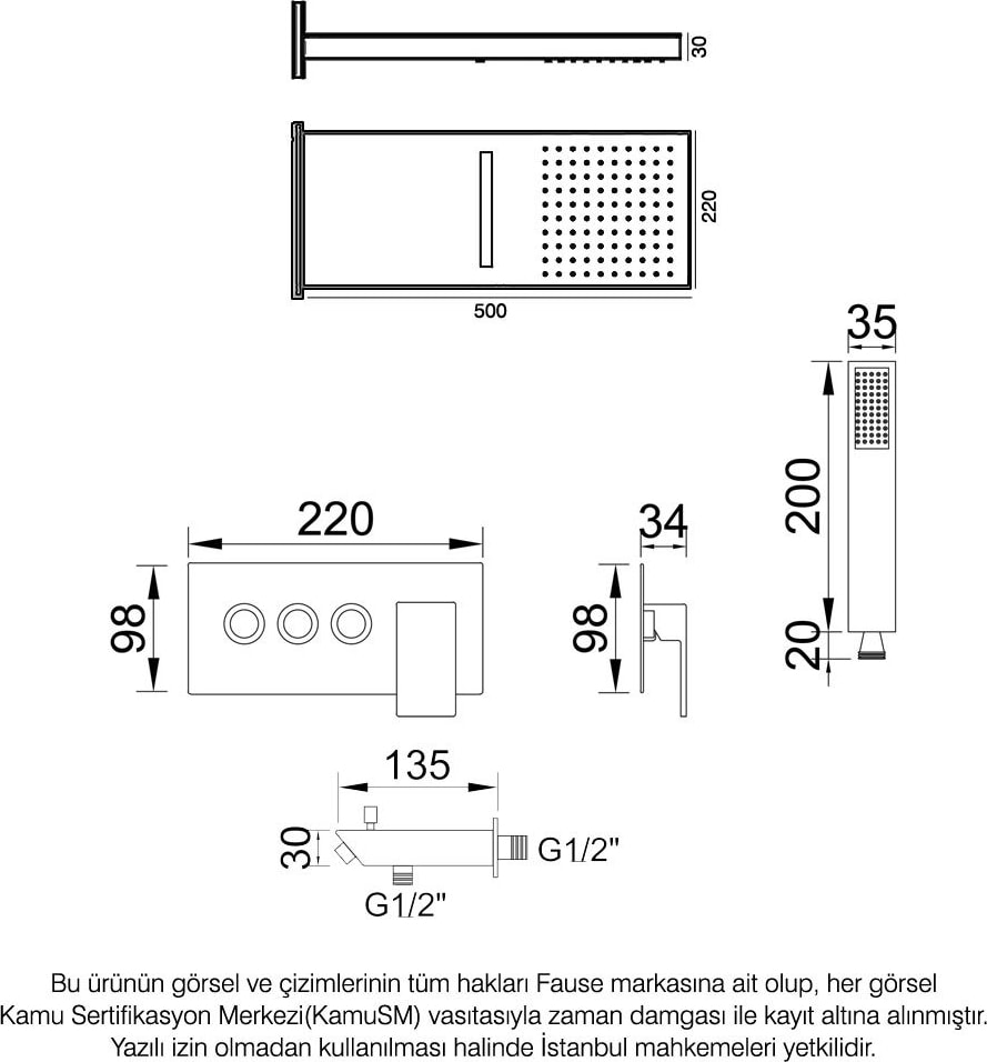 Ankastre Comfort Panel Şelale Duş Seti Siyah FAU111-B