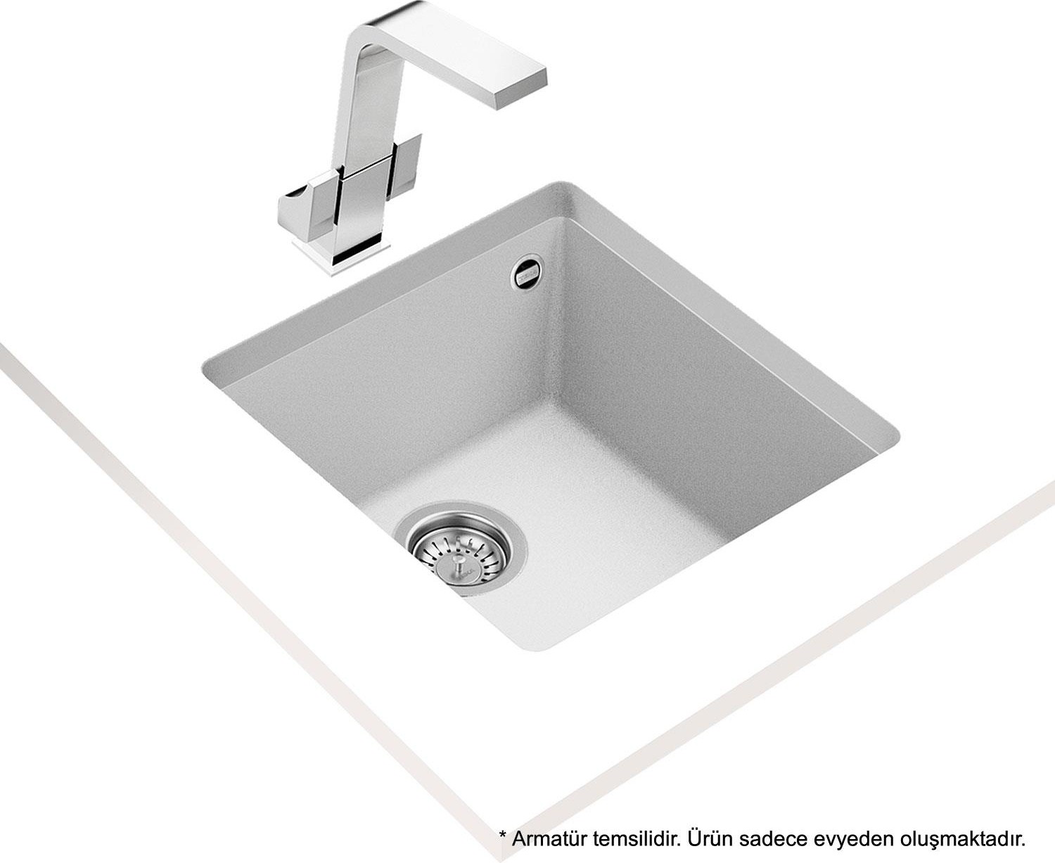SQUARE 40.40 TG ARTIC WHITE Tezgahaltı Granit Eviye Beyaz 40 cm 115230029