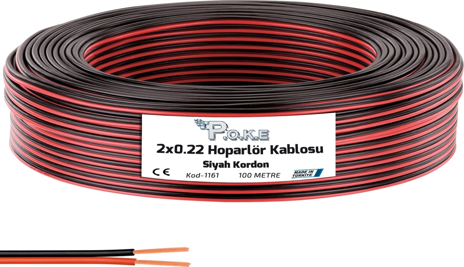 2x0.22 Kordon Hoparlör Kablosu Siyah 100MT  PK-1161