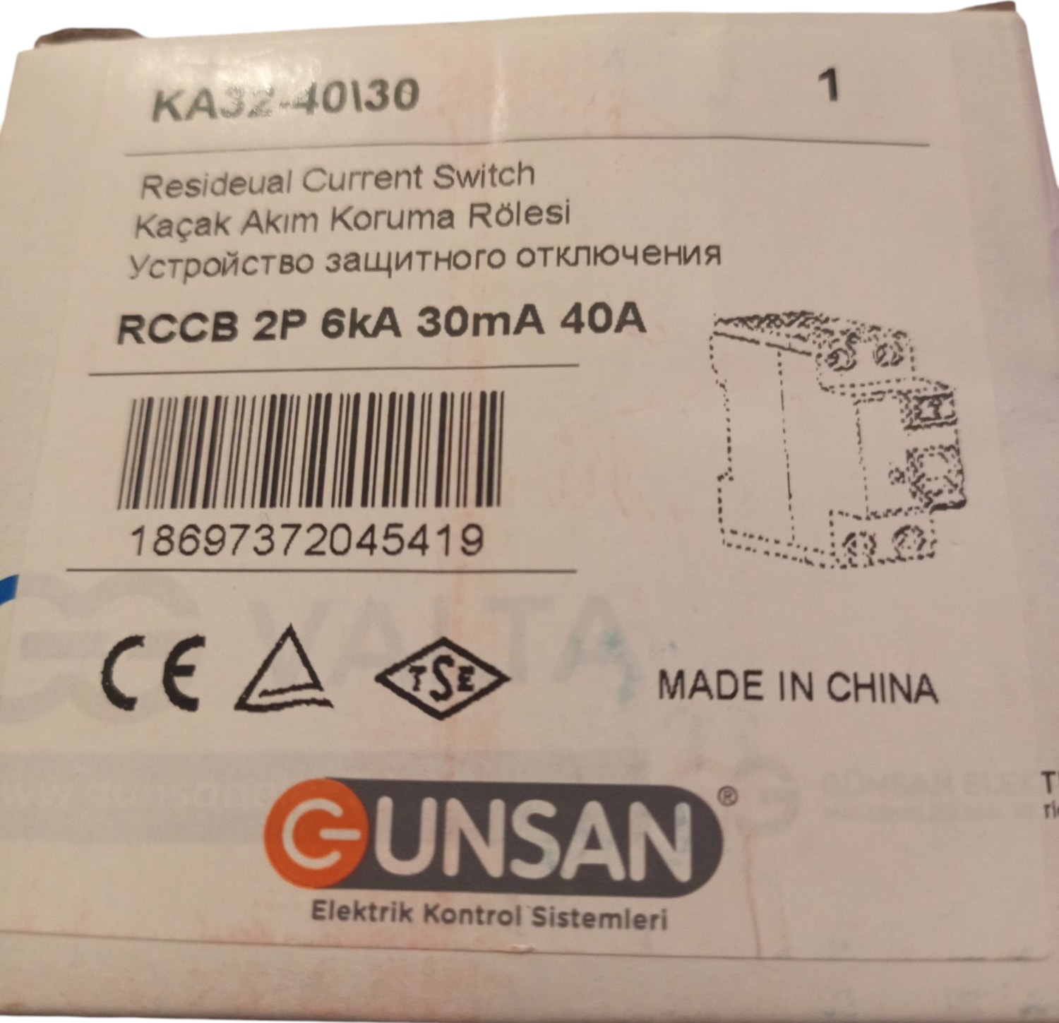 Kaçak Akım Koruma Anahtarı Ac Tip 6 Ka 1p+N 30 Ma 40A