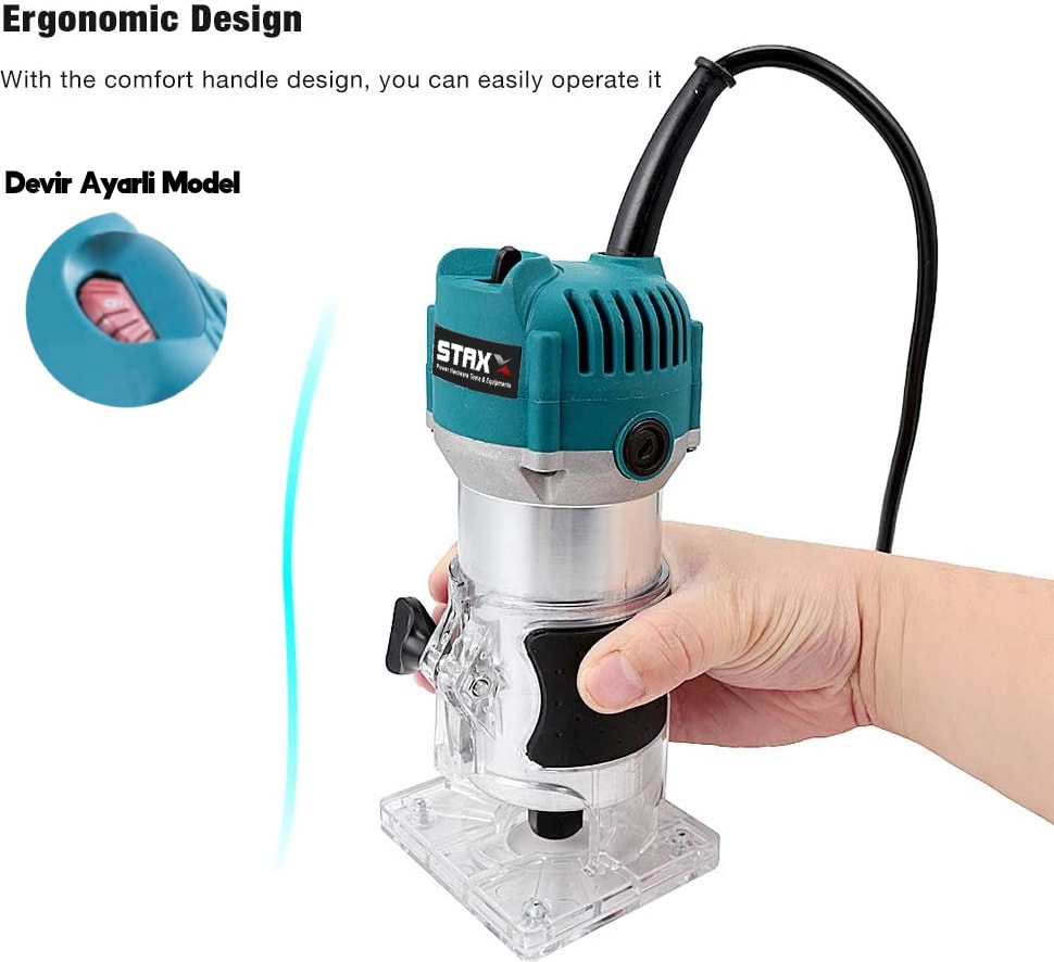 BOSCH Staxx Pro 6 Kademe Devir Ayarlı 1600W Formika Traşlama Freze Makinesi 6mm Pens