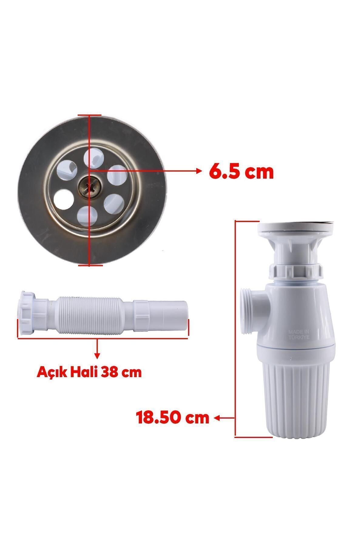 Lavabo Sifonu Gideri Borusu Körüklü Sökülebilir Tas'lı Mutfak Banyo Evye Pis Su Plastik 38 Cm