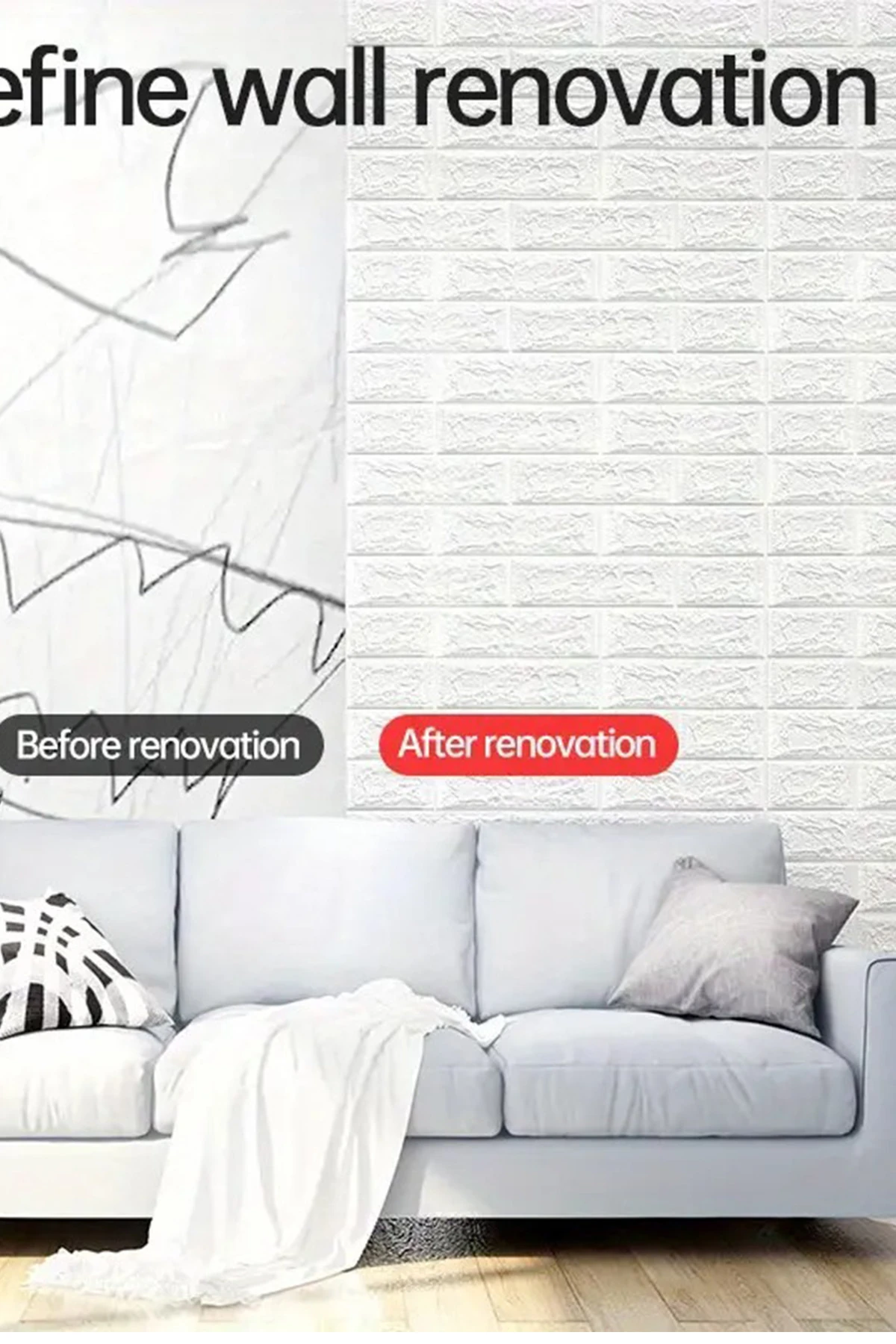 50x50Cm Kendinden Yapışkanlı Duvar Kağıdı Esnek Köpük Paneli 3d Boyutlu Tuğla Desen Beyaz 0,25 M²