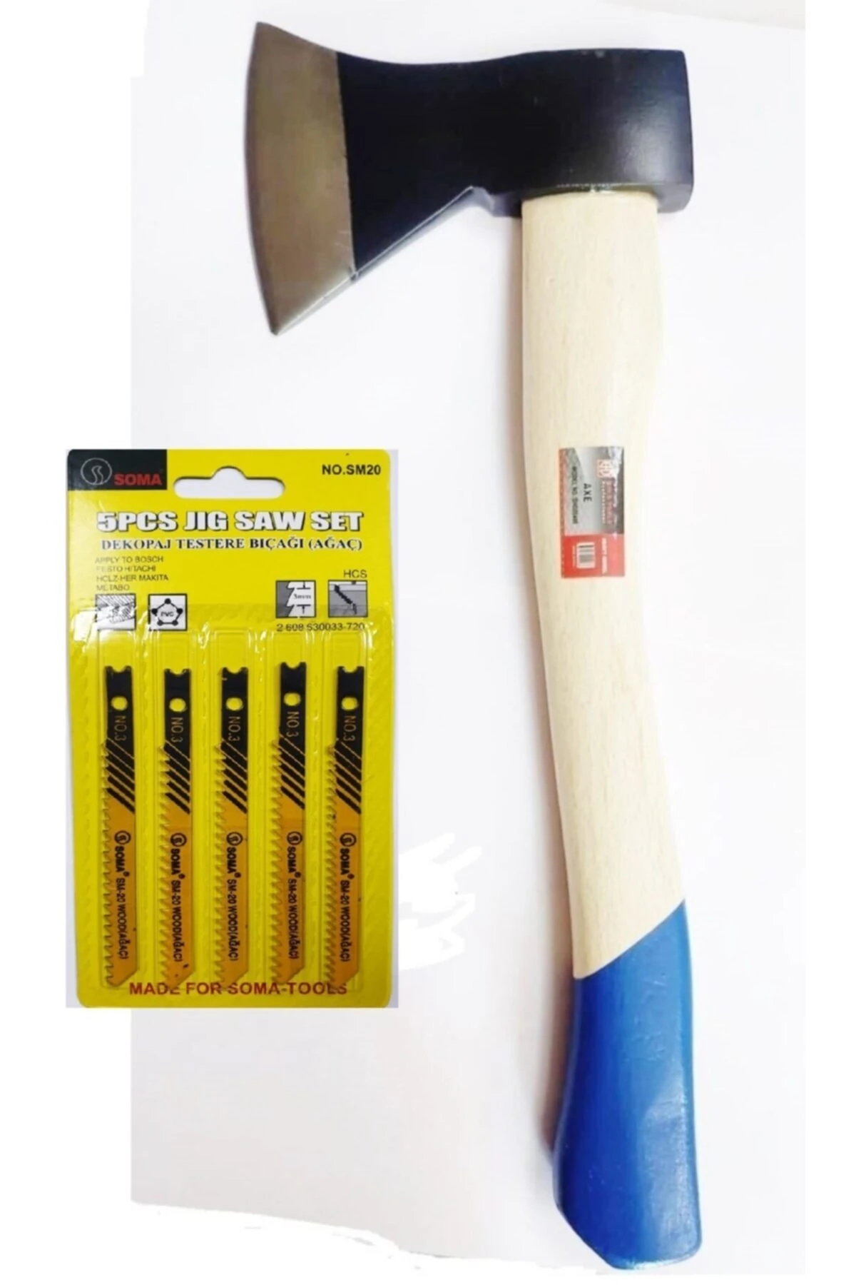 Makroyapı Tahta Saplı Balta Nacak Çekiç Balta 600 Gr Ve Soma Dekupaj Ucu 1 Pkt