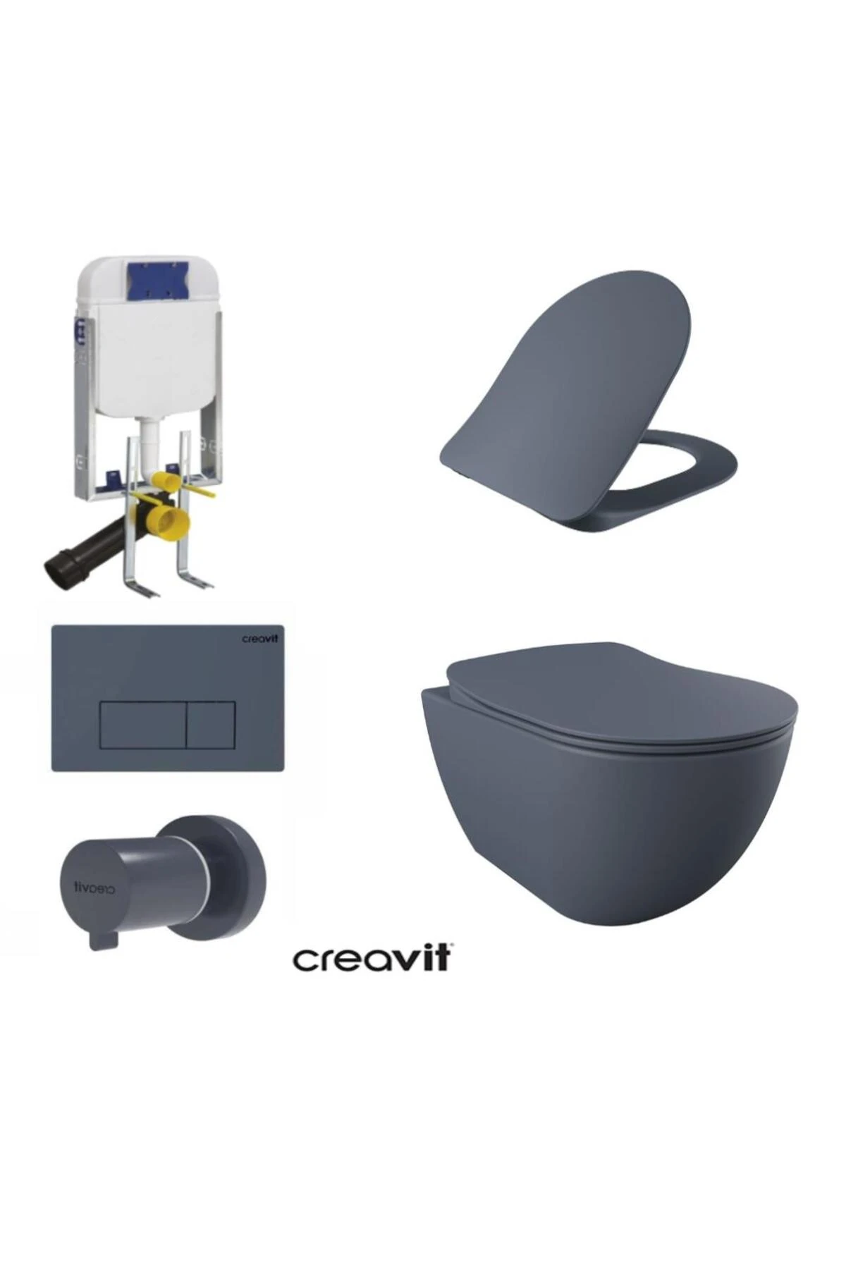 GR5001- FE320 5 Parça Basalt Mat Asma Klozet Gömme Rezervuar Seti