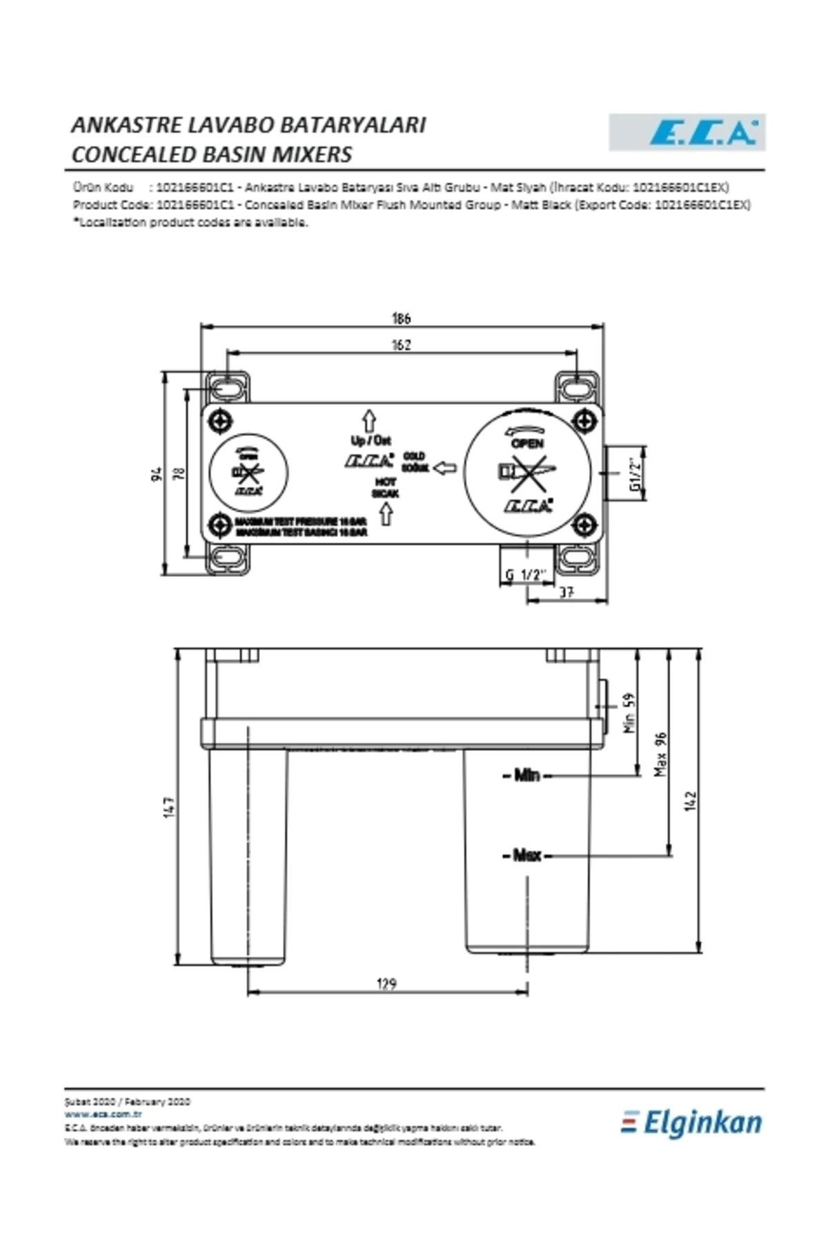 Tiera Ankastre Lavabo Bataryası Mat Siyah