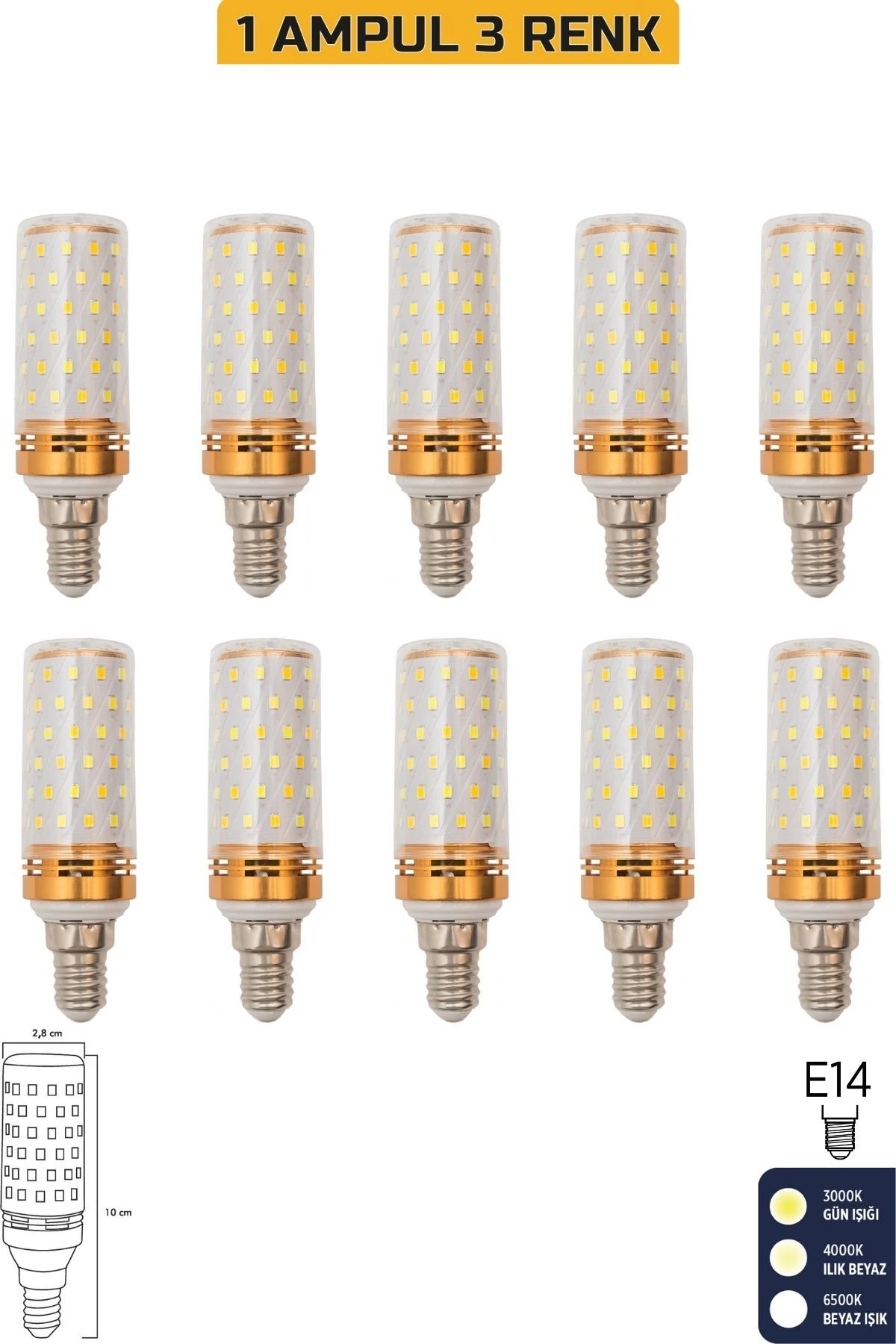 Mısır Şeffaf 10W Üç Renkli E14 LED Ampul ERD-306