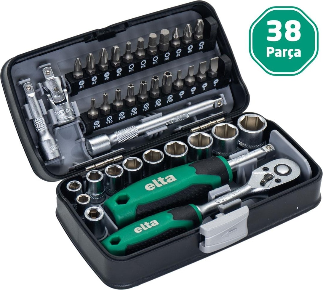 1/4" Altı Köşe Cırcırlı Lokma Anahtar ve Bits Uç Seti 38 Parça